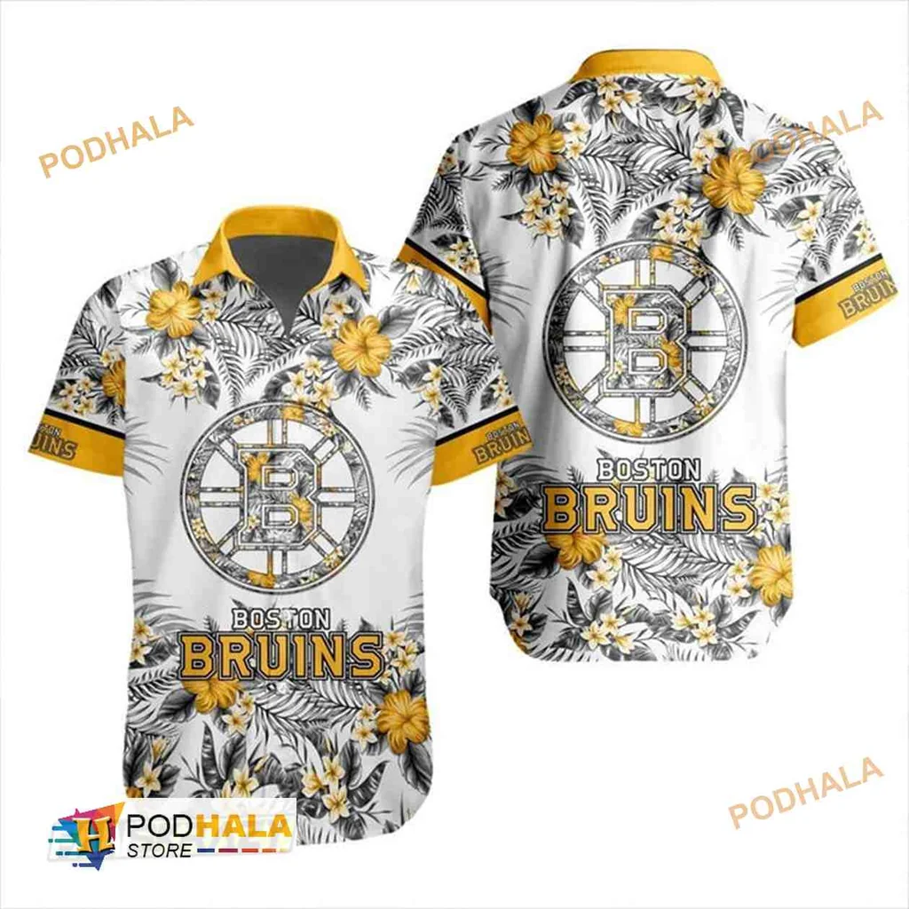 Boston Bruins Tropical Hawaiian Shirt With Hibiscus Flowers