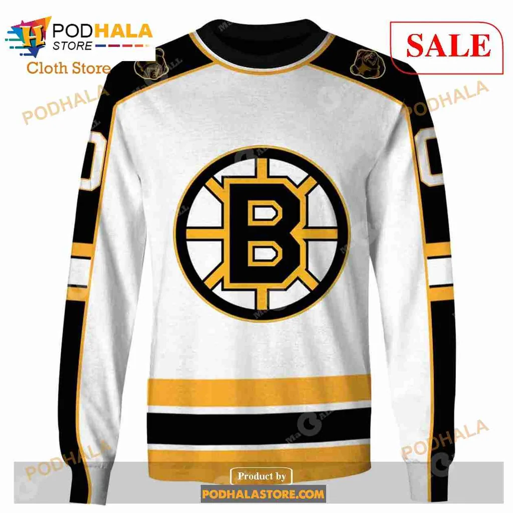 Boston Bruins Vintage AOP Hoodie With Bold Logo And Stripes Boston Bruins Vintage AOP Hoodie With Bold Logo And Stripes