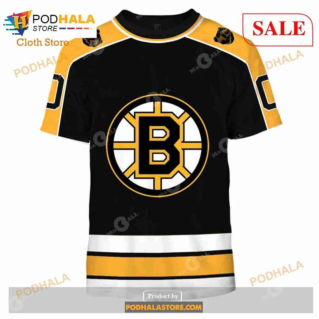 Boston Bruins Vintage Hoodie With Circular Logo And Yellow Accents - View 1 Boston Bruins Vintage Hoodie With Circular Logo And Yellow Accents - View 1