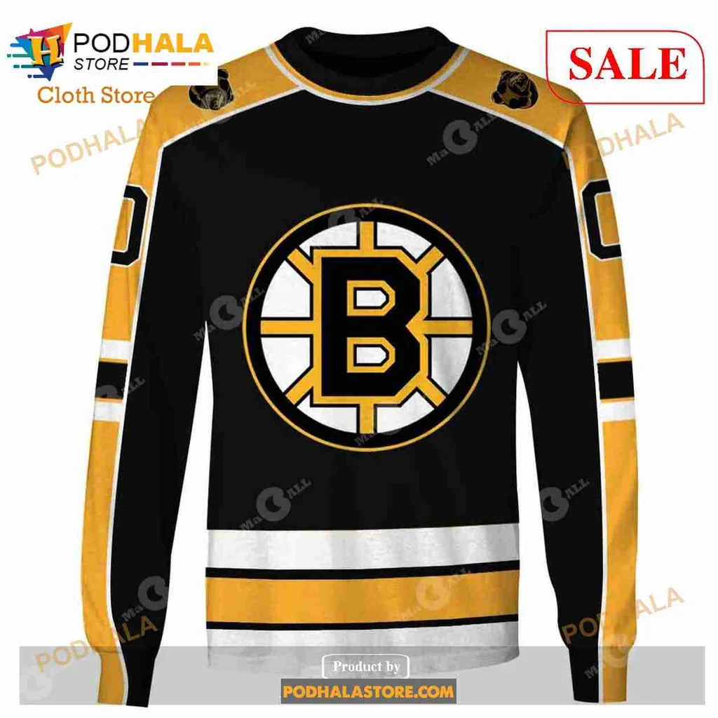 Boston Bruins Vintage Hoodie With Circular Logo And Yellow Accents - View 2 Boston Bruins Vintage Hoodie With Circular Logo And Yellow Accents - View 2