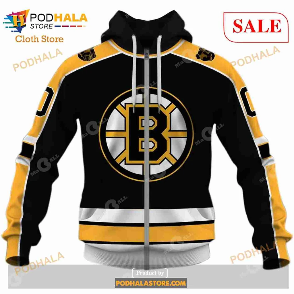 Boston Bruins Vintage Hoodie With Circular Logo And Yellow Accents - View 3 Boston Bruins Vintage Hoodie With Circular Logo And Yellow Accents - View 3