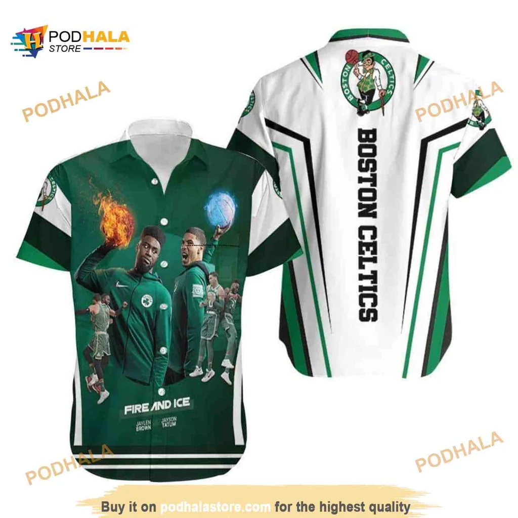 Boston Celtics Fire And Ice Hawaiian Shirt Featuring Jaylon Brown And Jayson Tatum