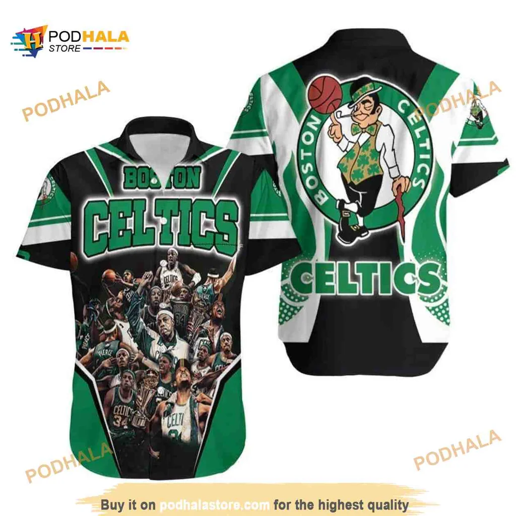 Boston Celtics Funny Hawaiian Shirt Featuring Cartoon Leprechaun Design