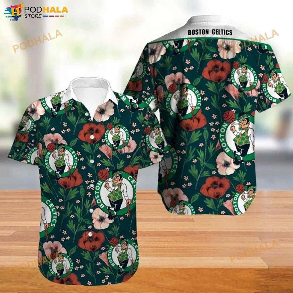 Boston Celtics Funny Hawaiian Shirt With Cartoon Leprechaun And Tropical Design