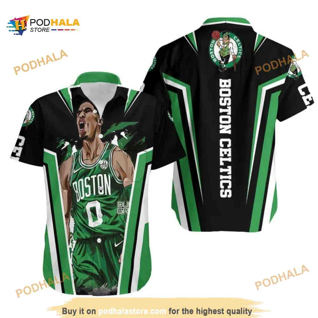 Boston Celtics Hawaiian Shirt Featuring Dynamic Basketball Player Design