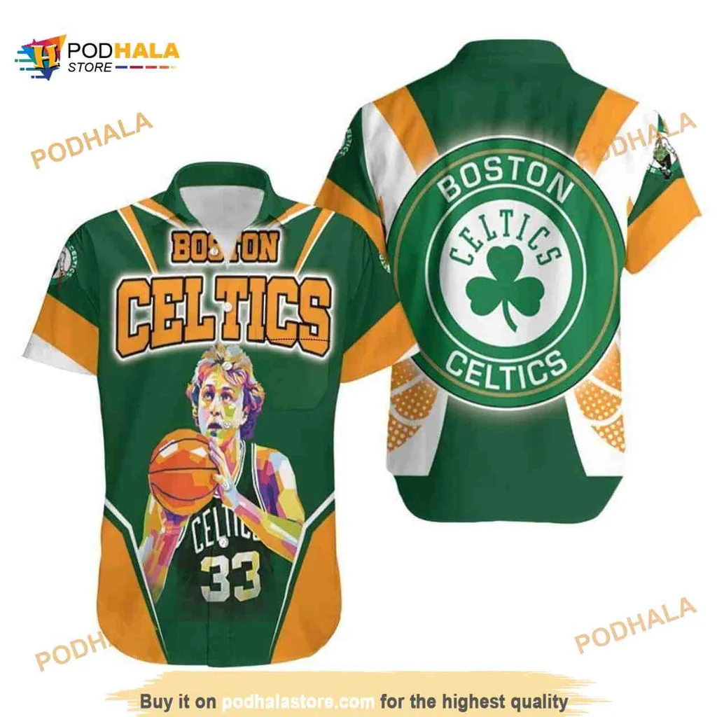Boston Celtics Hawaiian Shirt Featuring Larry Bird 33 Design