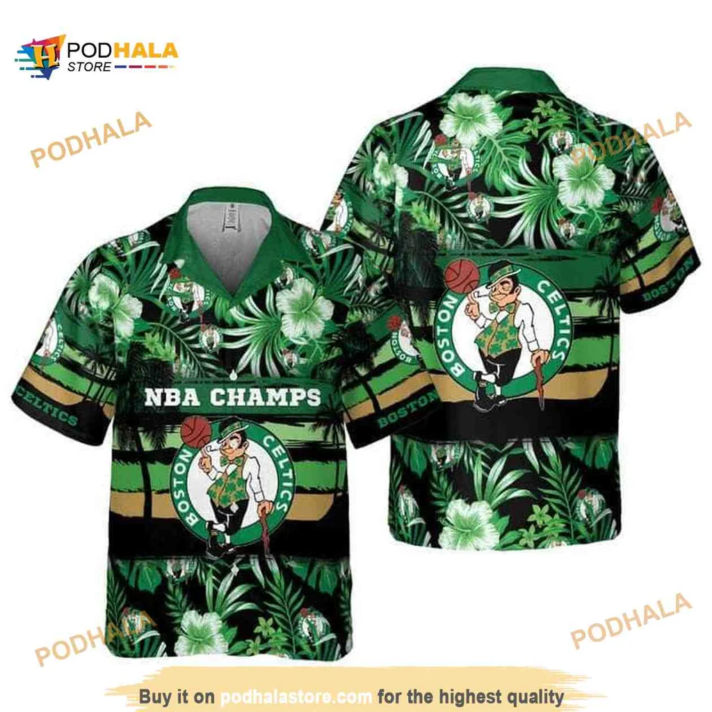 Boston Celtics Hawaiian Shirt With Nba Champs Floral Design