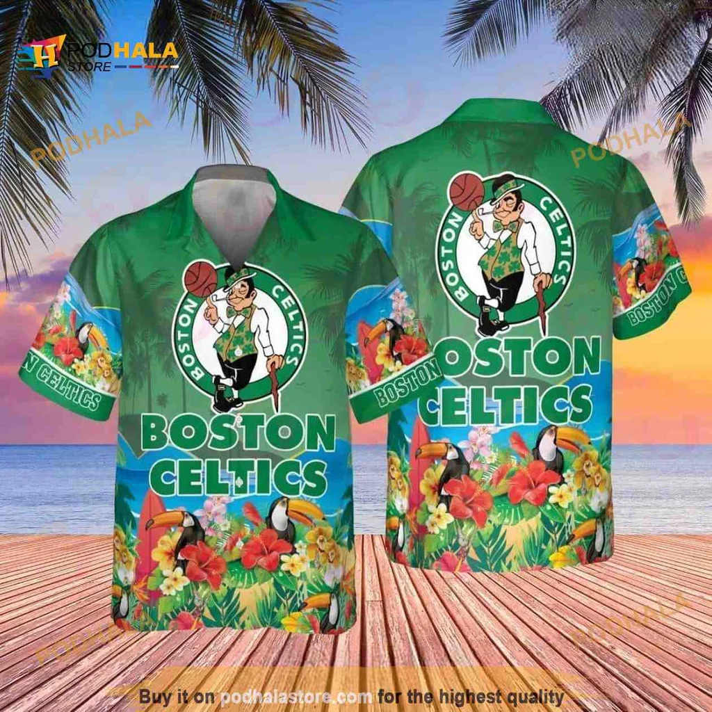 Boston Celtics Leprechaun Hawaiian Shirt With Tropical Design
