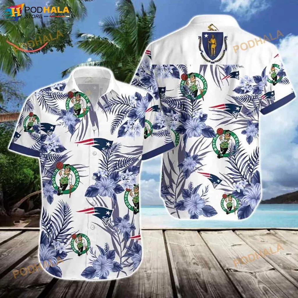 Boston Celtics New England Patriots Hawaiian Shirt With Tropical Design