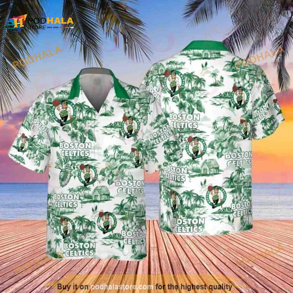 Boston Celtics Tropical Aloha Shirt Featuring Lively Palm Trees