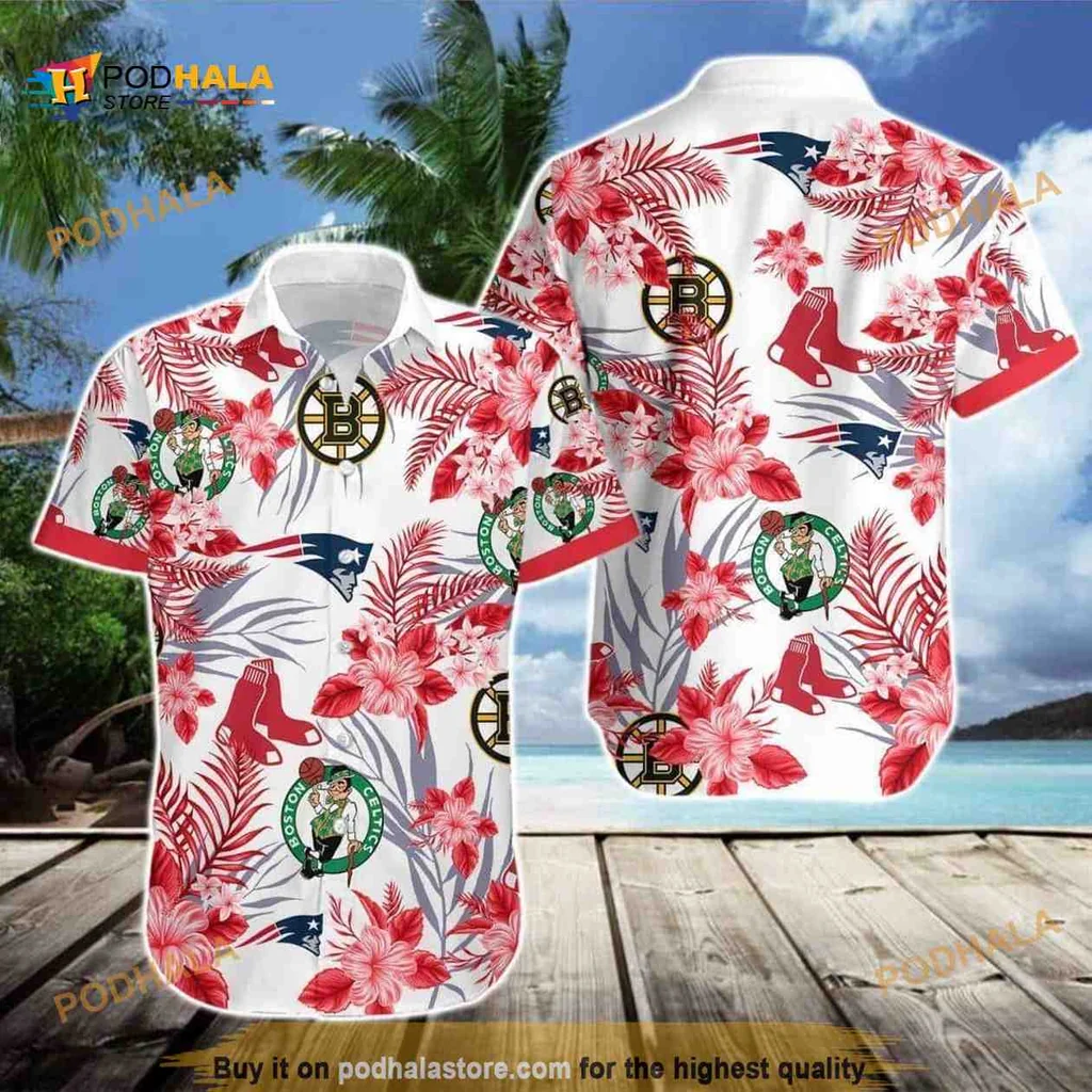 Boston Celtics Tropical Floral Shirt With Hibiscus And Palm Leaves