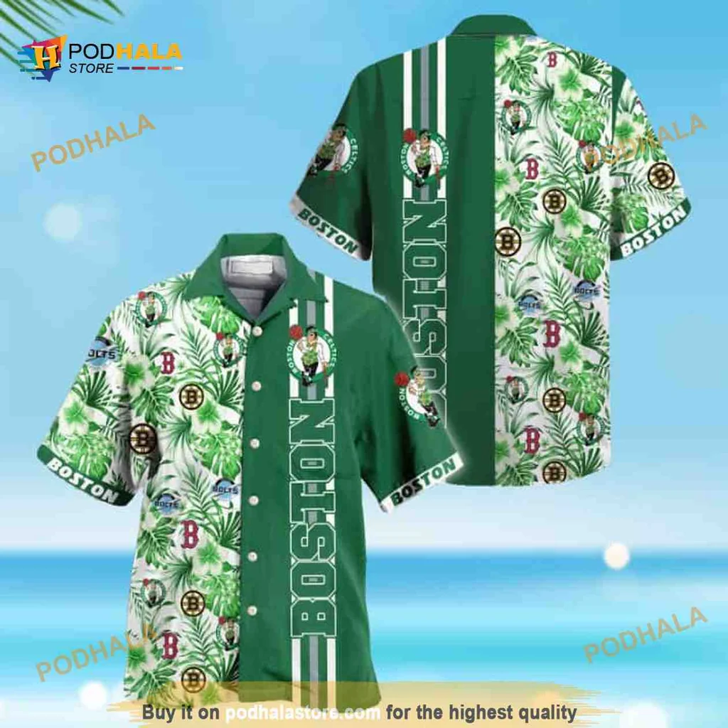 Boston Celtics Tropical Hawaiian Shirt With Bold Green Flora Design