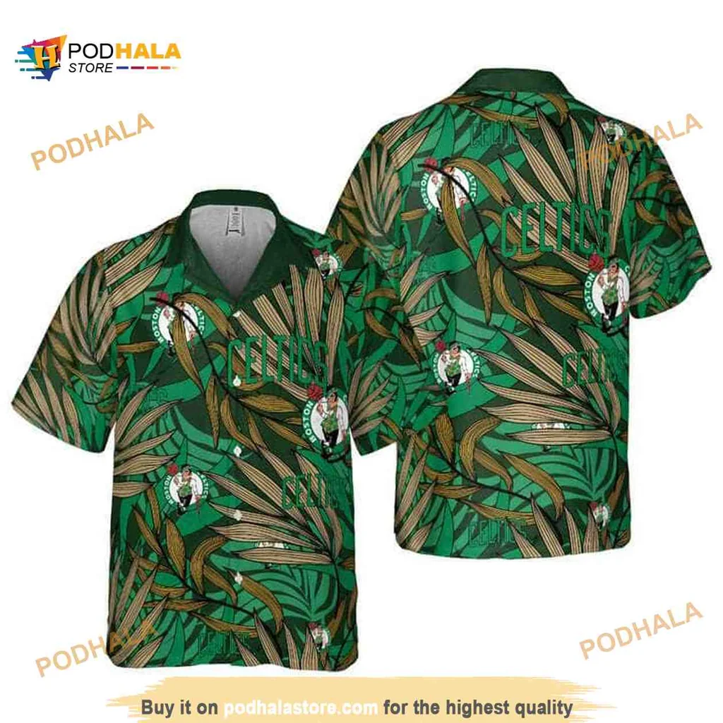 Boston Celtics Tropical Hawaiian Shirt With Palm Leaves Design