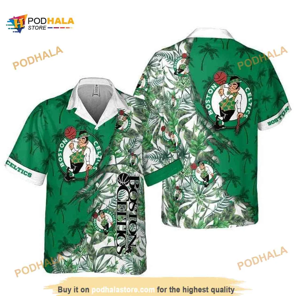 Boston Celtics Tropical Hawaiian Shirt With Vibrant Floral Design