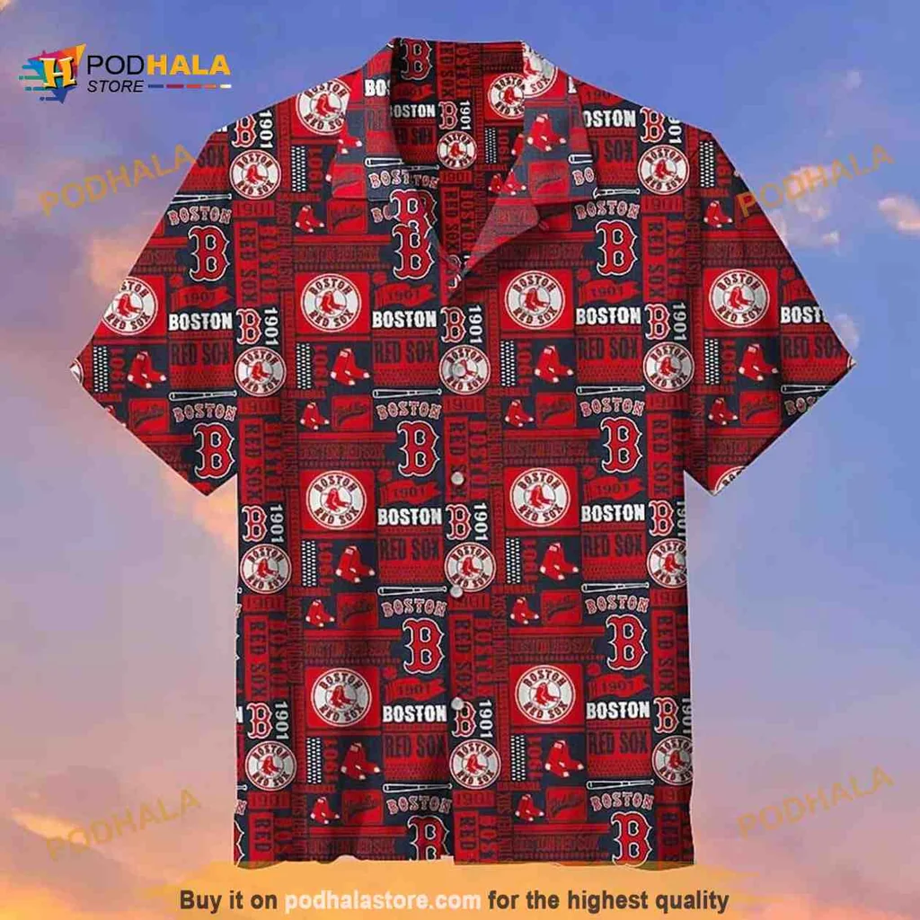 Boston Red Sox Aloha Shirt Featuring Bold Logo Design