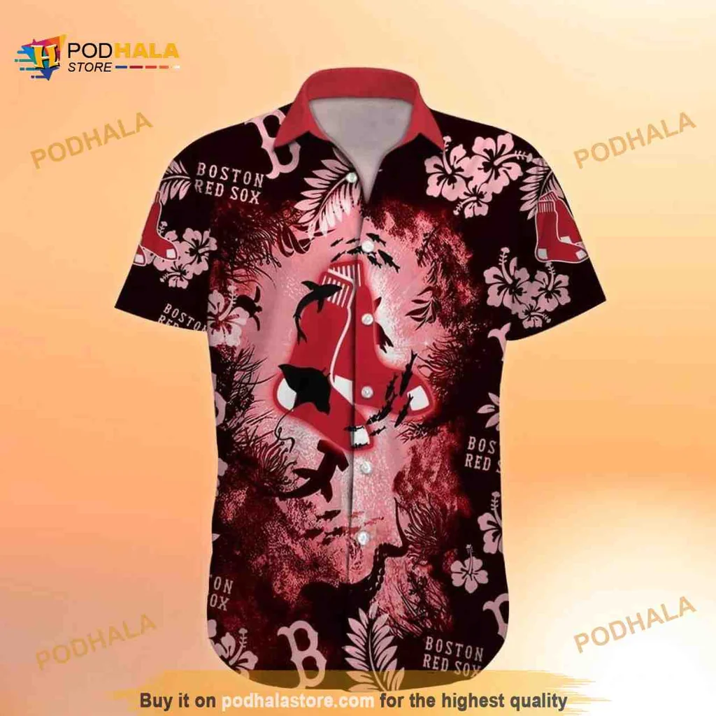 Boston Red Sox Floral Hawaiian Shirt With Tropical Design