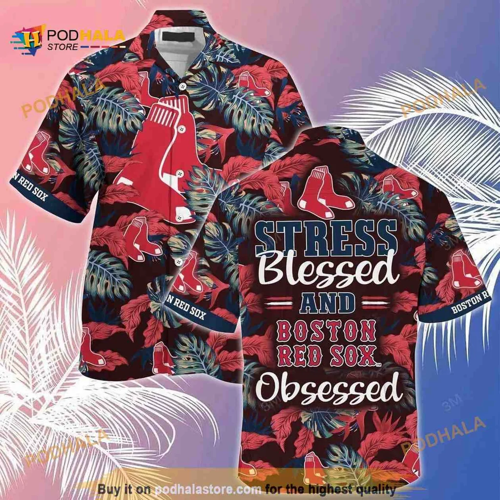 Boston Red Sox Funny Hawaiian Shirt, Stress Blessed Design For Fans