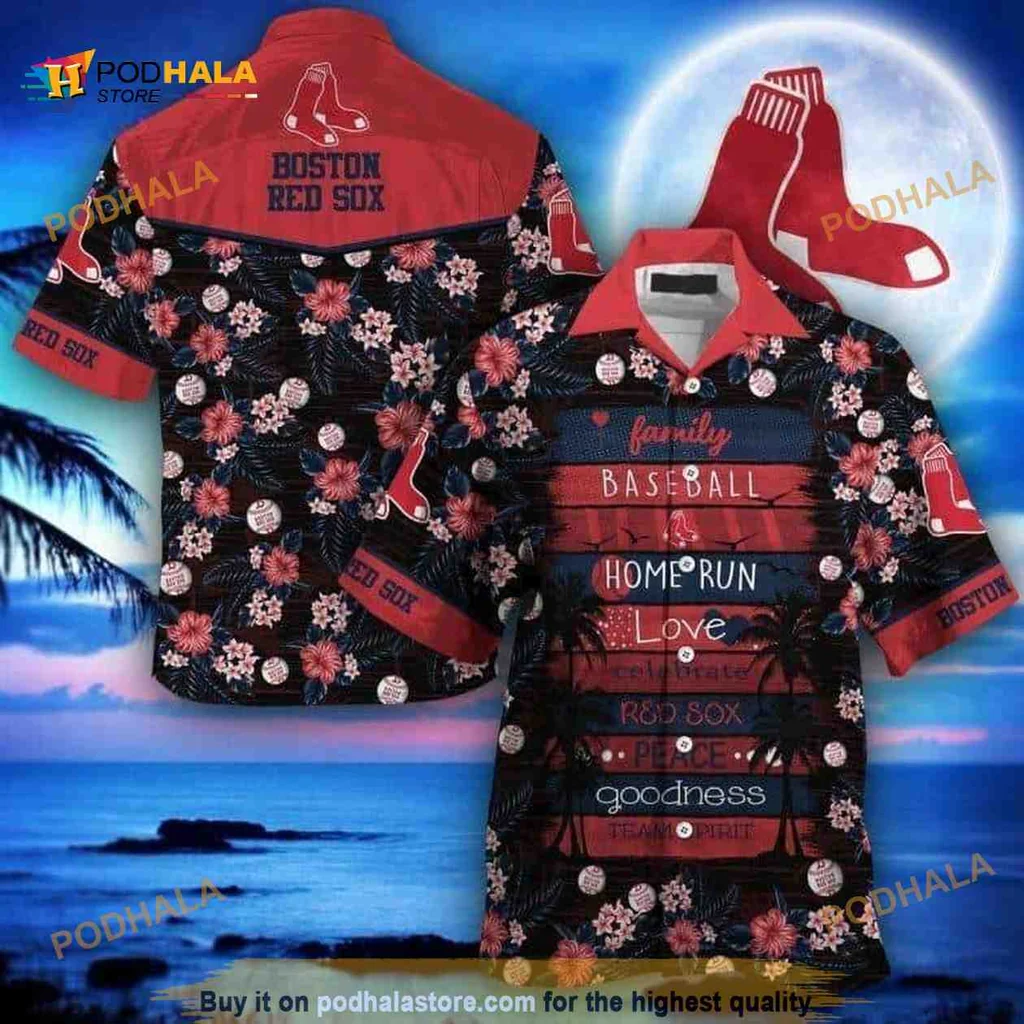 Boston Red Sox Hawaiian Shirt With Bold Floral And Baseball Design