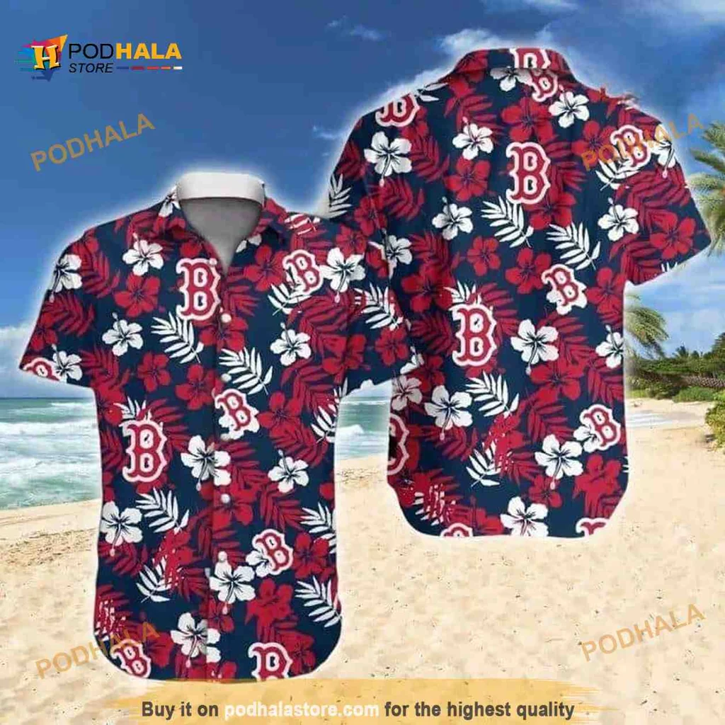Boston Red Sox Hawaiian Shirt With Hibiscus Flowers