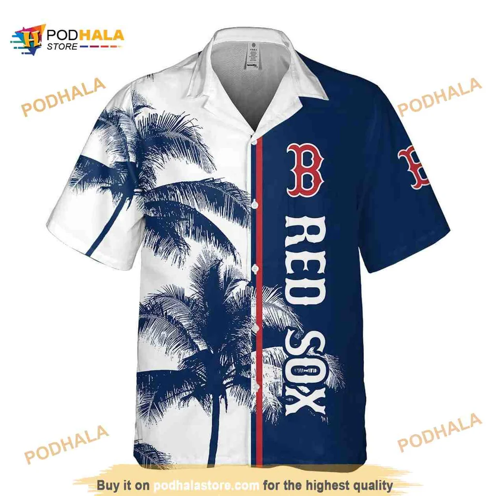 Boston Red Sox Hawaiian Shirt With Palm Trees For Beach Lovers