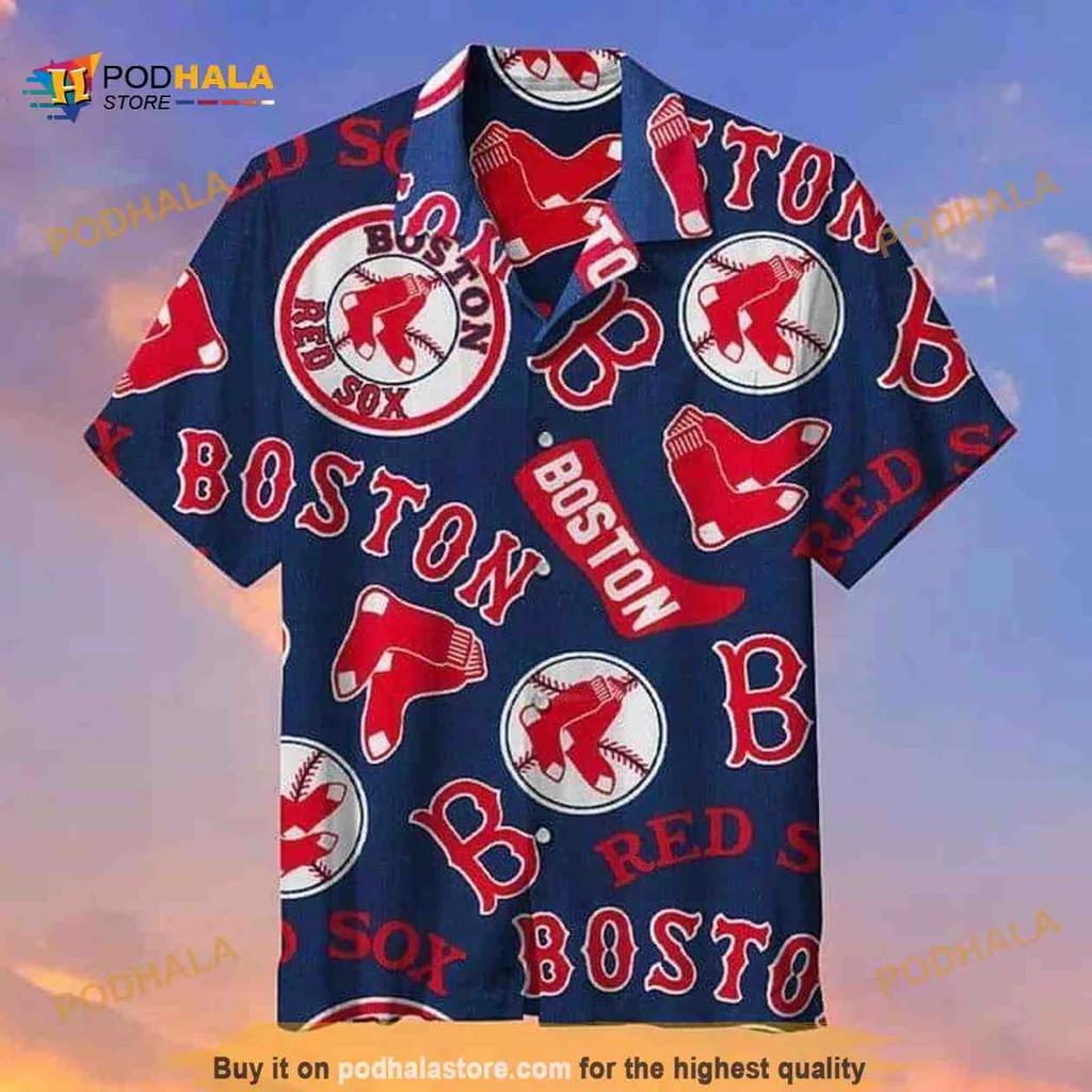 Boston Red Sox Hawaiian Shirt With Vibrant Team Logos And Bold Design