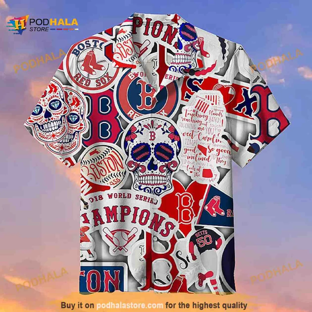 Boston Red Sox Skull Hawaiian Shirt Featuring Team Colors And Logo