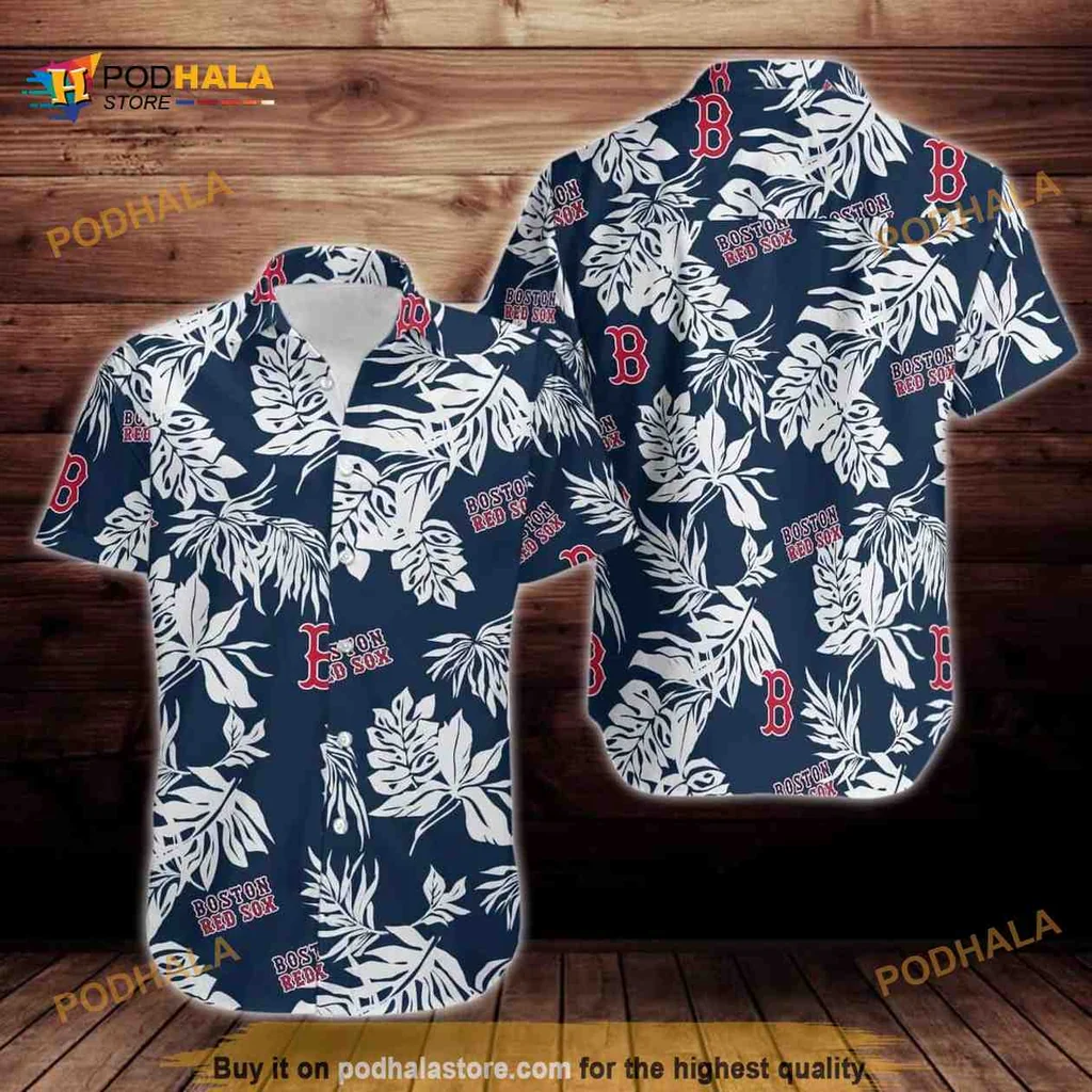 Boston Red Sox Tropical Floral Shirt With Navy Blue And White Design
