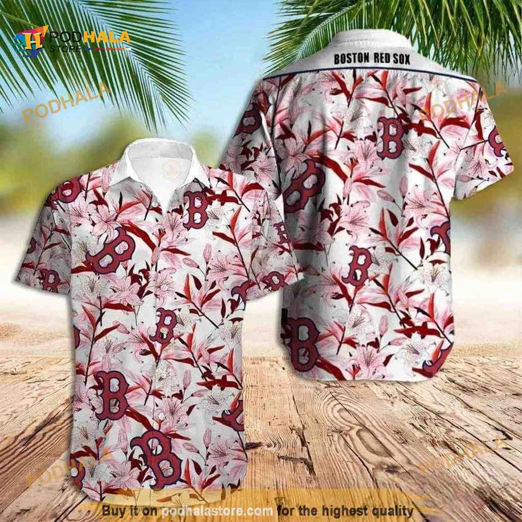 Boston Red Sox Tropical Flower Aloha Shirt With Bold Team Logos