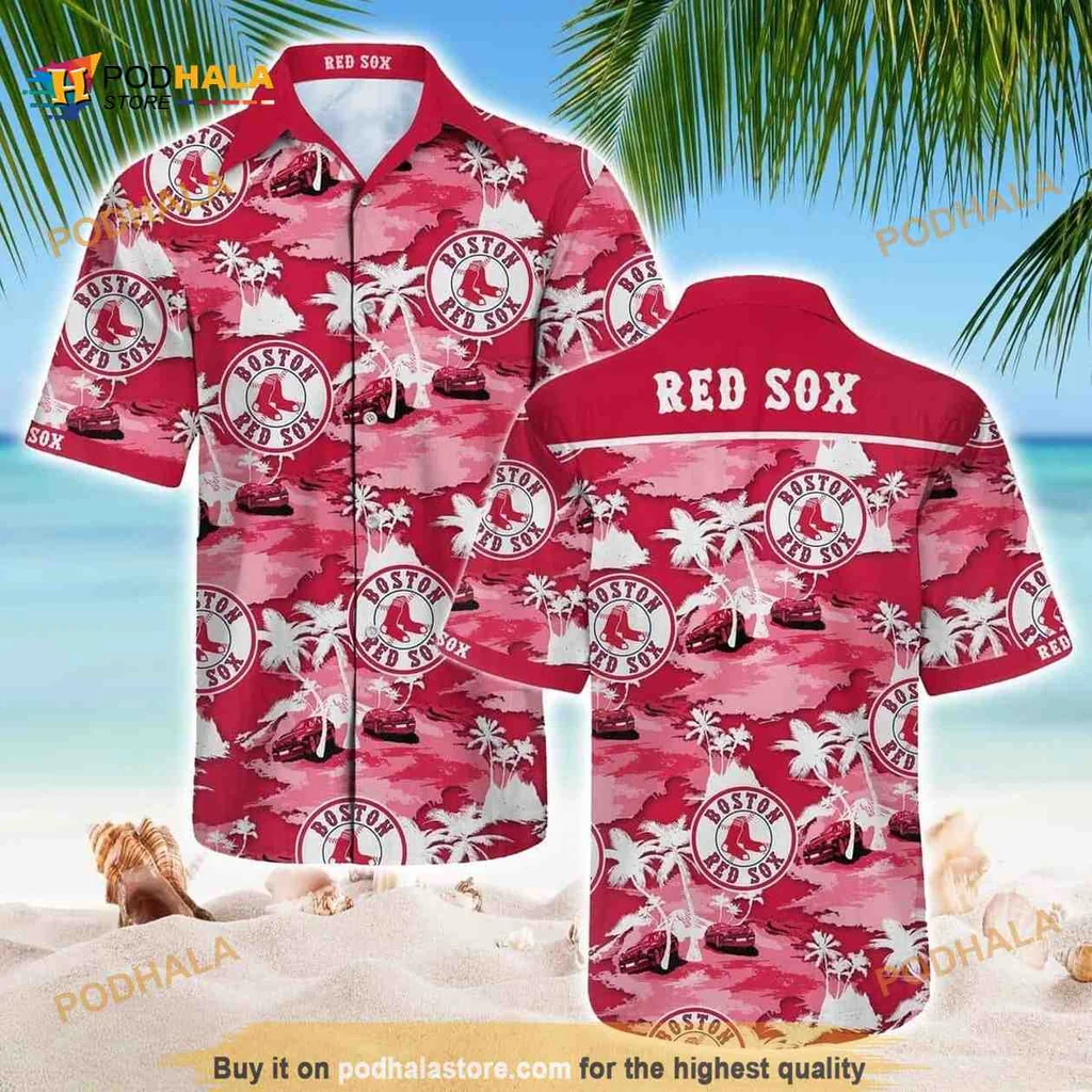Boston Red Sox Tropical Hawaiian Shirt Featuring Palm Trees