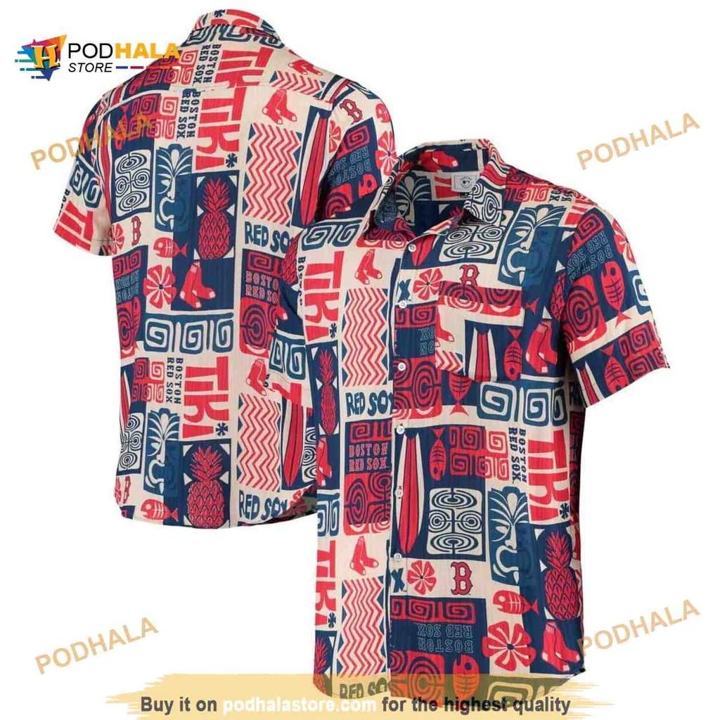 Boston Red Sox Tropical Hawaiian Shirt With Geometric Patterns