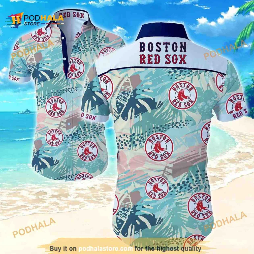 Boston Red Sox Tropical Hawaiian Shirt With Palm Leaves And Team Logos