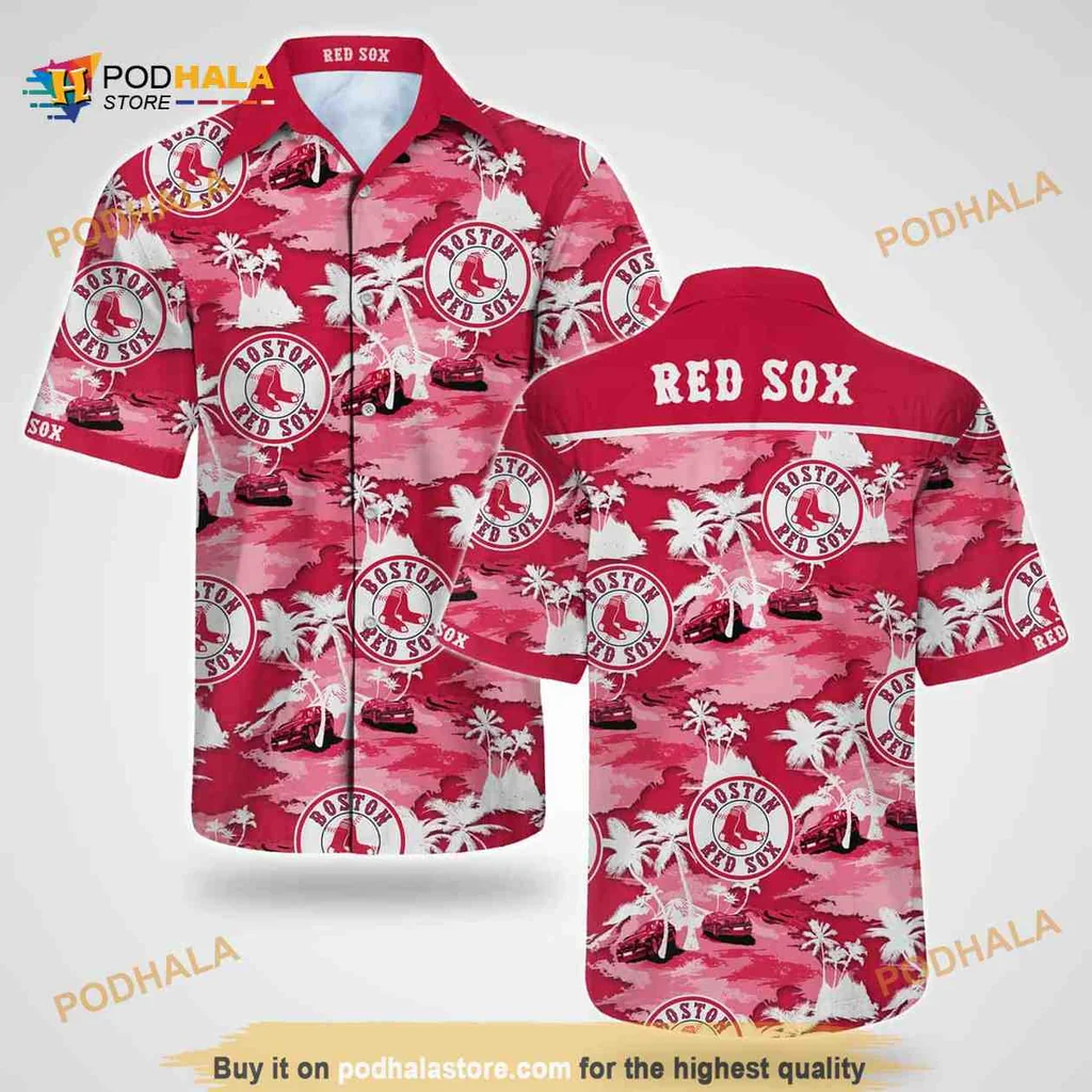 Boston Red Sox Tropical Hawaiian Shirt With Palm Trees And Baseball Motifs
