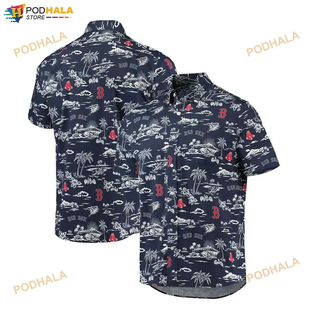 Boston Red Sox Tropical Hawaiian Shirt With Palm Trees And Baseball Motifs