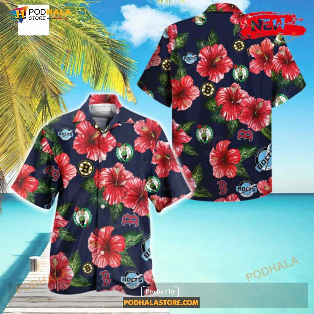 Boston Sports Teams Floral Hawaiian Shirt With Hibiscus Flowers