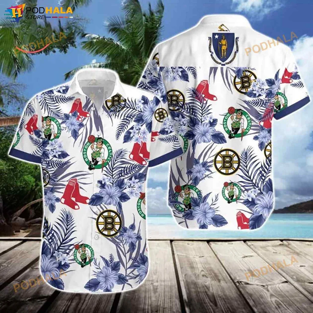 Boston Sports Teams Hawaiian Shirt With Tropical Floral Design