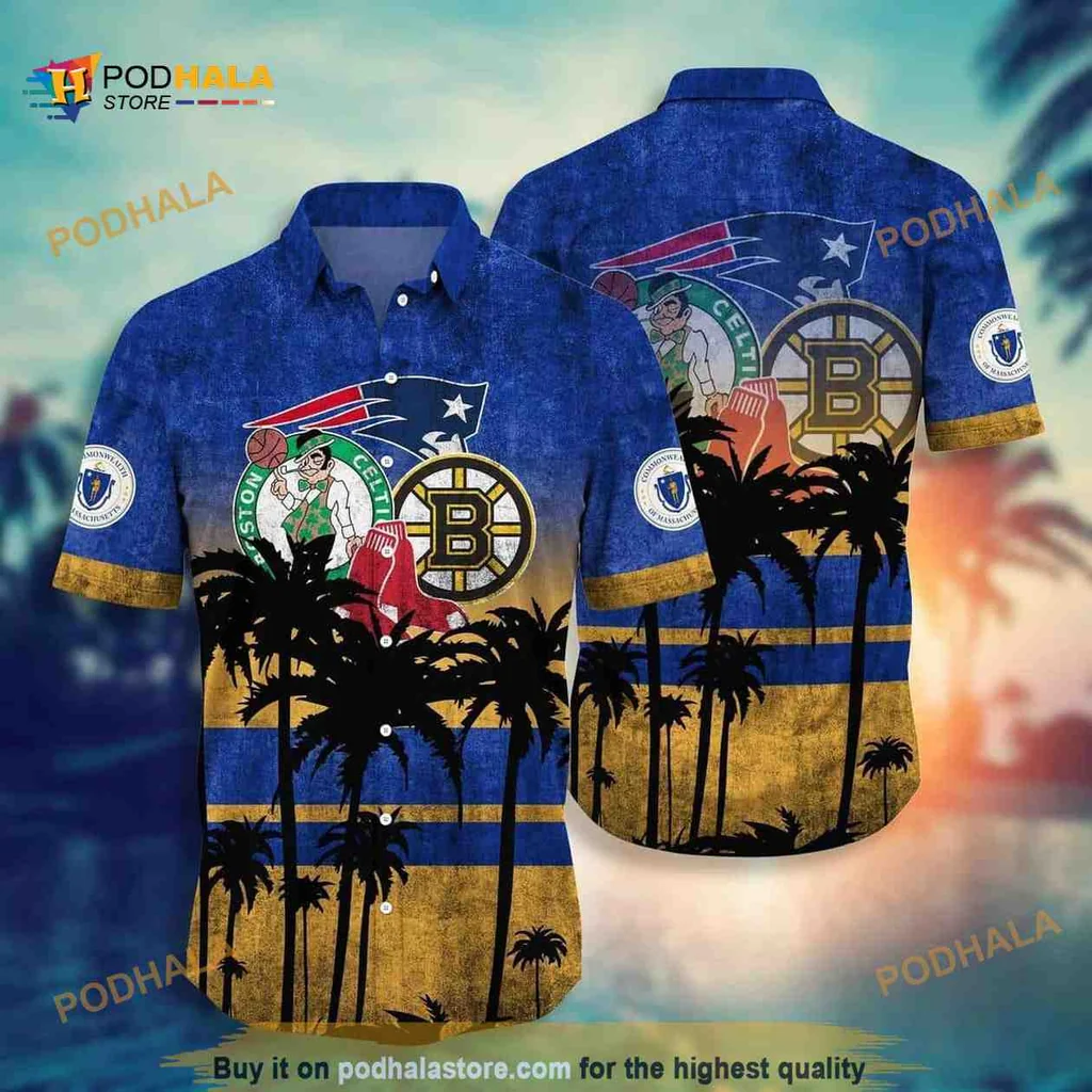 Boston Sports Teams Hawaiian Shirt With Tropical Sunset Design
