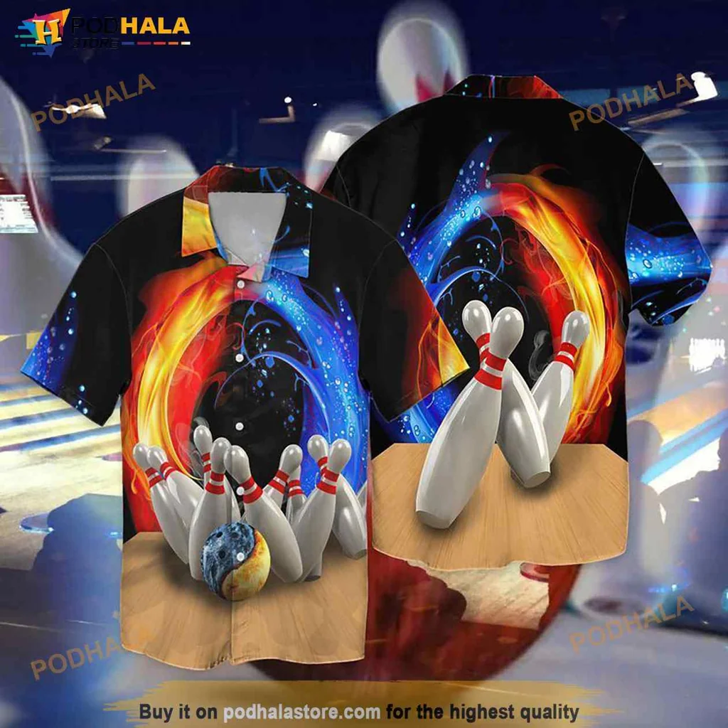 Bowling Lover Hawaiian Shirt With Colorful Bowling Pins And Ball Design