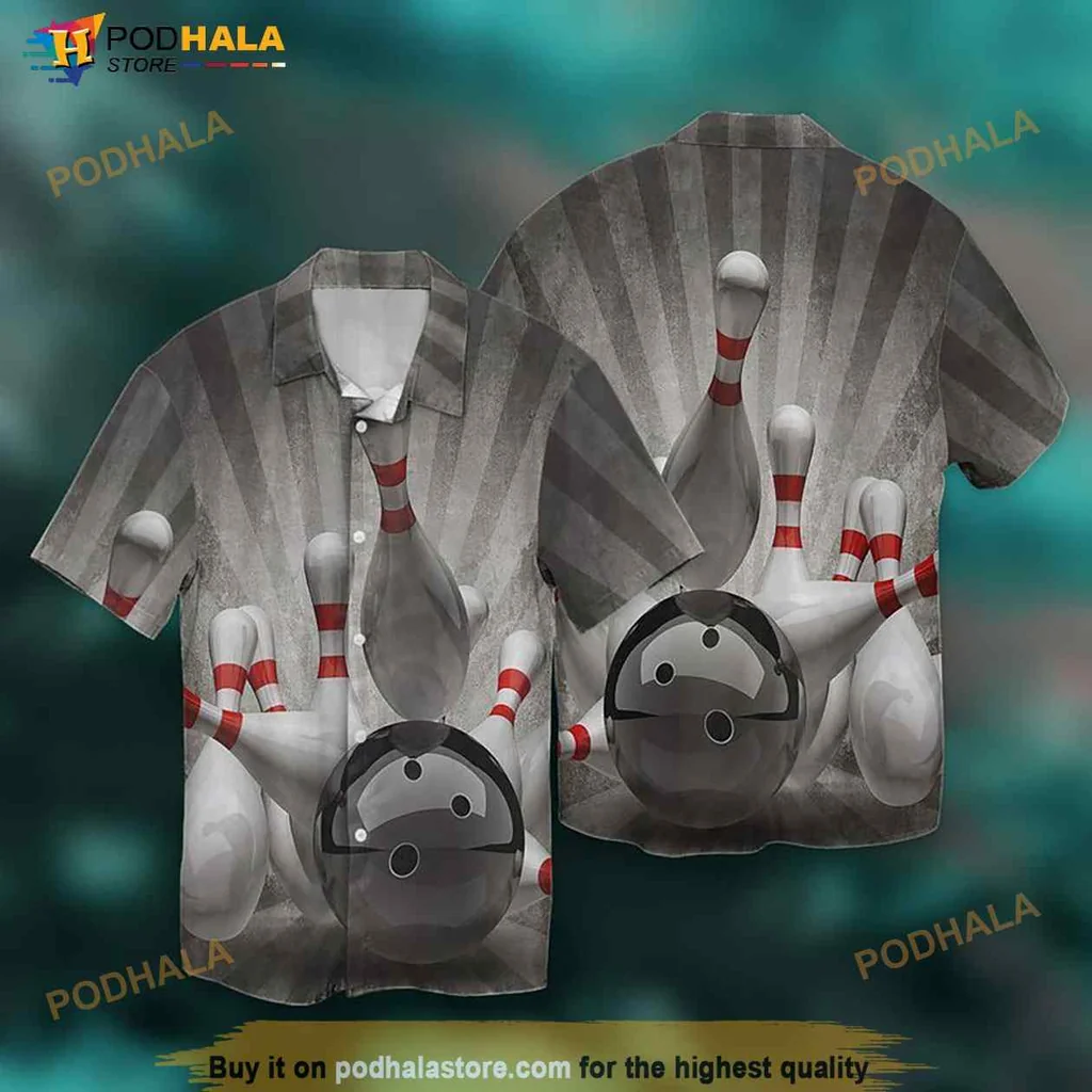 Bowling Lover Hawaiian Shirt With Striking Bowling Ball And Pins Design