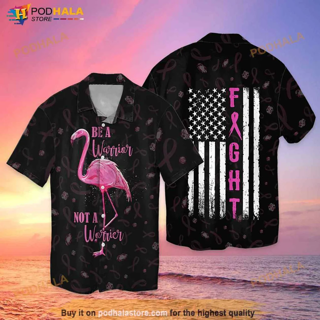 Breast Cancer Awareness Hawaiian Shirt, Be A Warrior Not A Worrier Flamingo