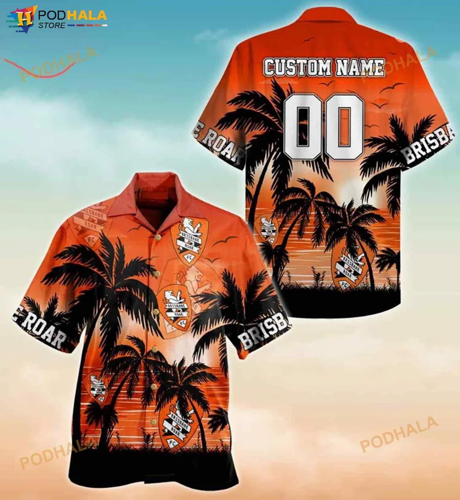 Brisbane Roar Fc Hawaiian Shirt With Tropical Sunset Design