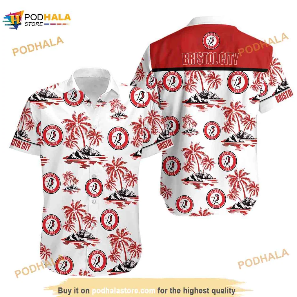 Bristol City Palm Tree Hawaiian Shirt With Red Design Bristol City Palm Tree Hawaiian Shirt With Red Design