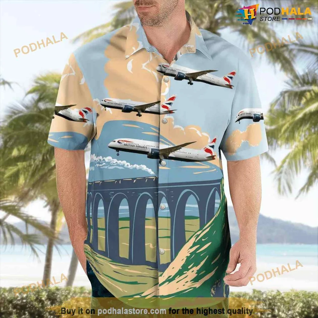 British Airways Aviation Hawaiian Shirt Featuring Boeing 787 8 Dreamliner