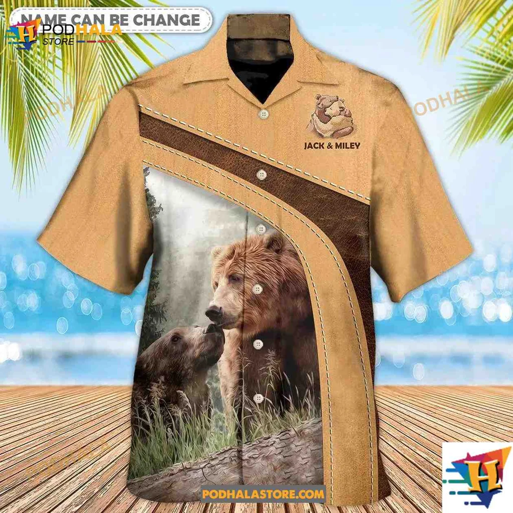 Brown Bear Cub Hawaiian Shirt With Personalized Names Jack & Miley