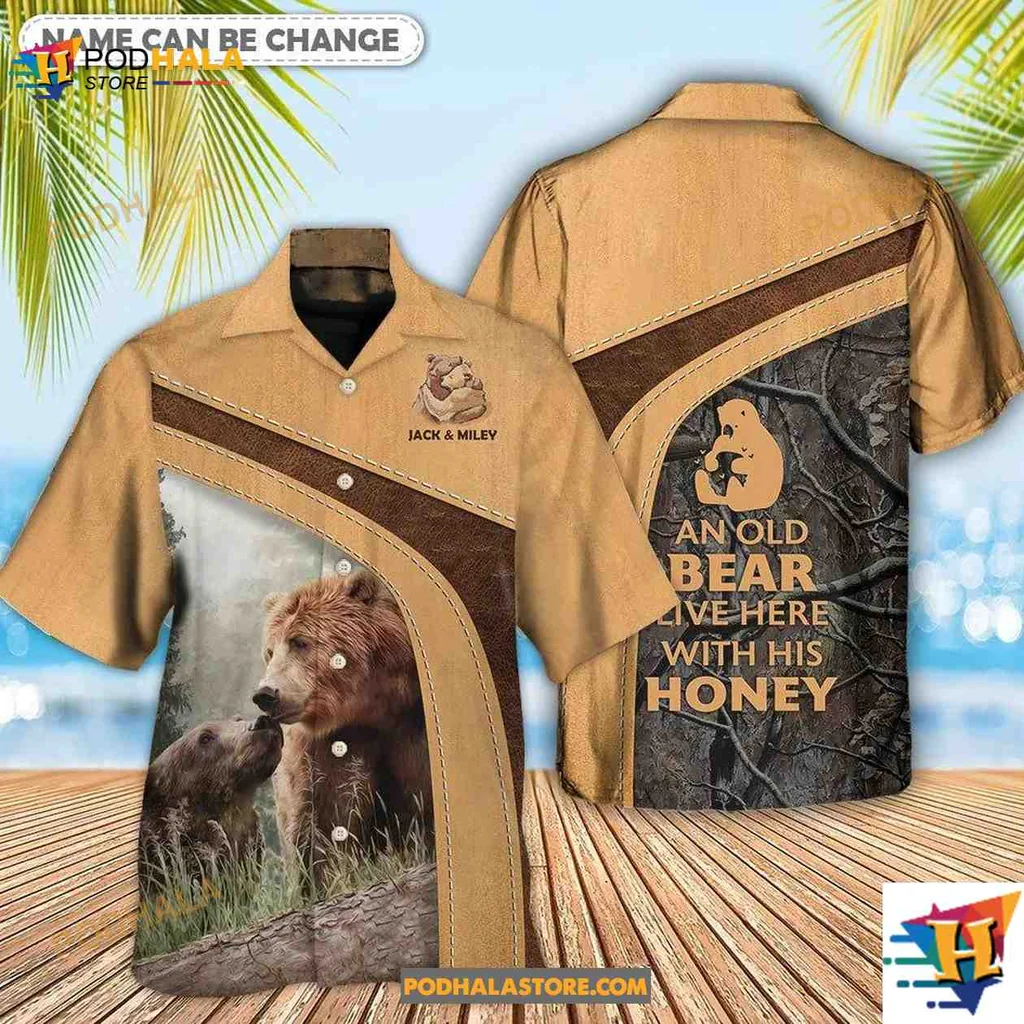 Brown Bear Cub Aloha Shirt With Personalized Names Jack & Miley Brown Bear Cub Aloha Shirt With Personalized Names Jack & Miley