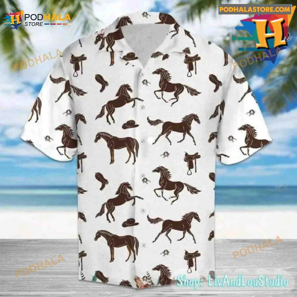 Brown Horse Cowboy Aloha Shirt, Fun Western Design For Horse Lovers