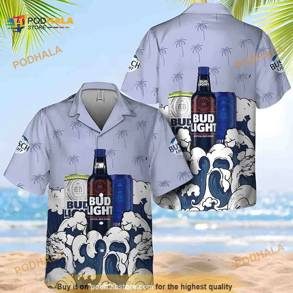 Bud Light Beach Party Shirt With Tropical Waves And Palm Trees Bud Light Beach Party Shirt With Tropical Waves And Palm Trees