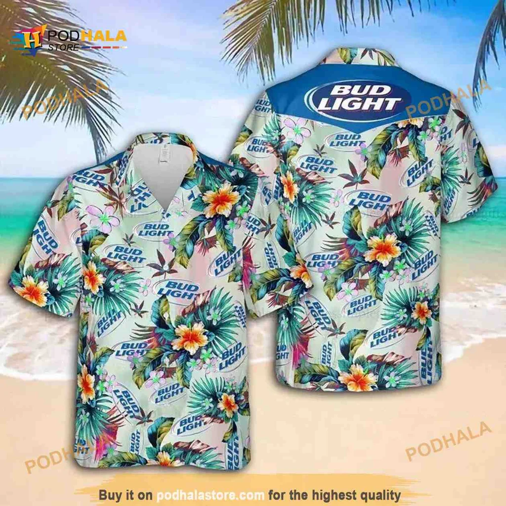 Bud Light Floral Hawaiian Shirt With Colorful Tropical Design