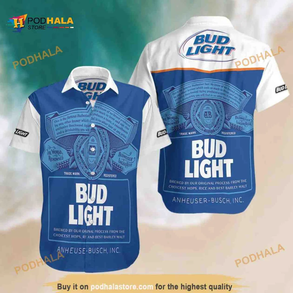 Bud Light Hawaiian Shirt Featuring Anheuser Busch Logo For Summer Fun