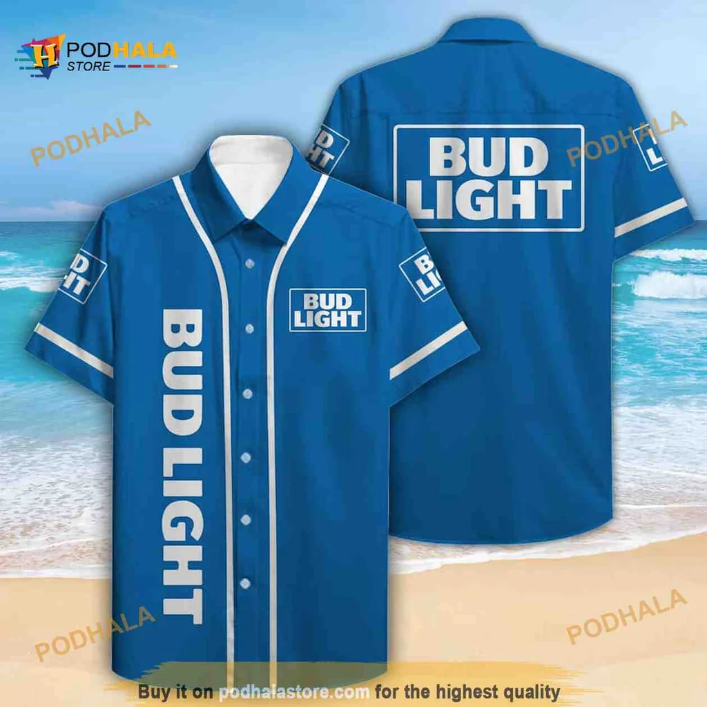 Bud Light Hawaiian Shirt With Bold Graphic Design For Beer Lovers