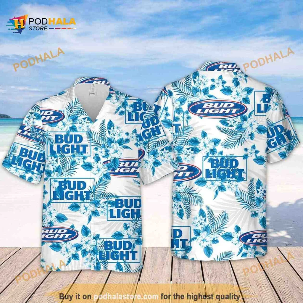 Bud Light Hawaiian Shirt With Tropical Floral Pattern For Beer Lovers